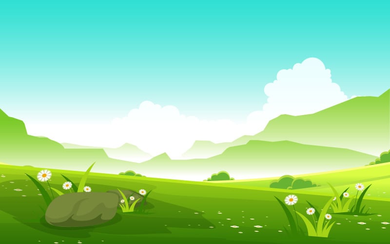 Download Иллюстрация "Summer Green Field - Illustration" / Summer Green Field - Illustration - Иллюстрация на тему графика summer,fresh,green,nature,field,land,sky,landscape,illustration,vector,snow,background,forest,river,bliss,cloud,grass,beautiful,european,jungle