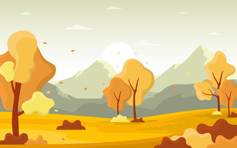 Download Иллюстрация "Yellow Mountain Panoramic - Illustration" / Yellow Mountain Panoramic - Illustration - Иллюстрация на тему графика autumn,fall,season,tree,golden,yellow,mountain,panoramic,landscape,vector,illustration,background,scene,garden,environment,bright,forest,park,city,green