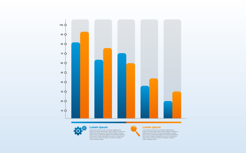 Elementos de infografía gráfica decreciente económica
