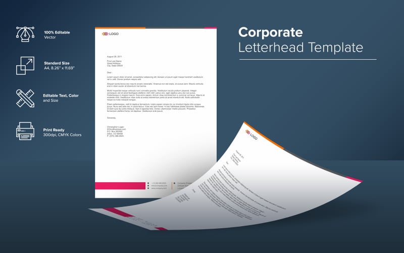 Download Фирменный стиль "Professional Letterhead Design - Corporate Identity Template" / Professional Letterhead Design - Corporate Identity Template - Фирменный стиль на тему графика corporate,letterhead,clean,creative,design,elegant,print,professional,simple,stylish,unique,modern,printing,layout,template,business,vector,logo,illustration,graphic