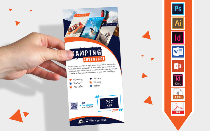 Download Фирменный стиль "Rack Card | Champing Adventure DL Flyer Vol-03 - Corporate Identity Template" / Rack Card | Champing Adventure DL Flyer Vol-03 - Corporate Identity Template - Фирменный стиль на тему графика dl,dl flyer,champing dl flyer,camp,camping adventure,tour,travel,travel camp,hill camp,surfing camp,jumping,camp flyer,camp poster,camping flyer,camping poster,camping adventure flyer,camping