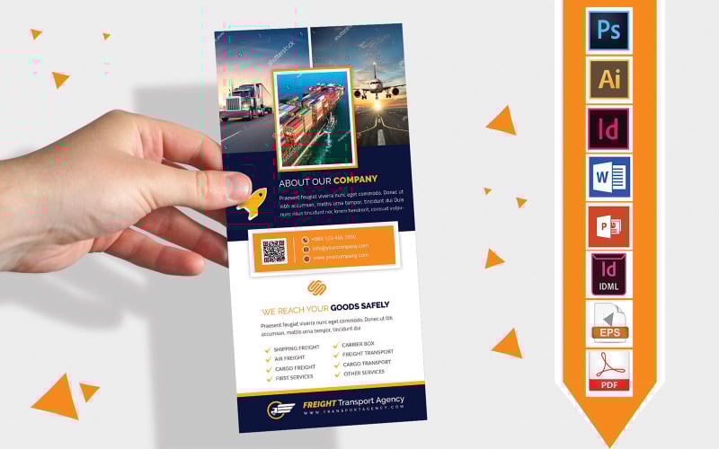 Download Фирменный стиль "Rack Card | Freight Transport Agency DL Flyer Vol-02" / Rack Card | Freight Transport Agency DL Flyer Vol-02 - Фирменный стиль на тему графика dl,dl flyer,transport agency dl flyer,transport agency,freight transport,transit,truck service,courier service,transport flyer,poster,transport poster,courier service flyer,courier service po