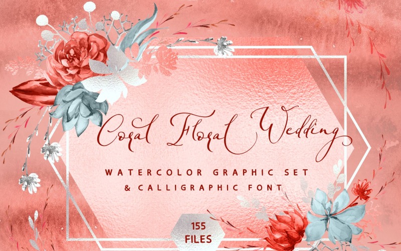 Coral Floral Wedding grafik & font - mall för företagsidentitet