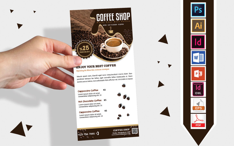 Rack Card | Coffee Shop DL Flyer Vol-03 - Modelo de Identidade Corporativa