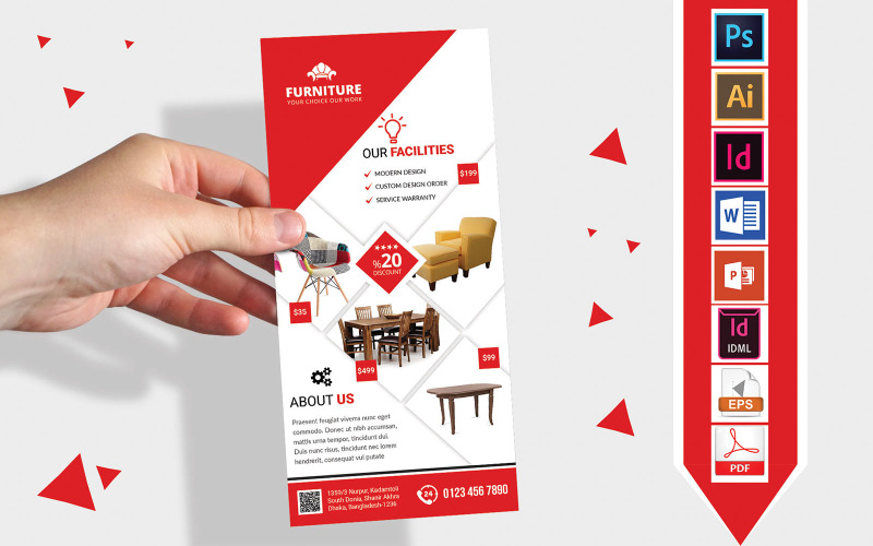 Download Фирменный стиль "Rack Card | Furniture Shop DL Flyer Vol-03 - Corporate Identity Template" / Rack Card | Furniture Shop DL Flyer Vol-03 - Corporate Identity Template - Фирменный стиль на тему графика dl,dl flyer,furniture dl flyer,furniture,furniture shop,furniture flyer,furniture shop flyer,wood furniture,steel furniture,table,showcase,chair,furniture handbill,furniture print template,fu