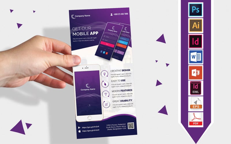 Download Фирменный стиль "Rack Card | Mobile App Promotional DL Flyer Vol-01 - Corporate Identity Template" / Rack Card | Mobile App Promotional DL Flyer Vol-01 - Corporate Identity Template - Фирменный стиль на тему графика rack card,dl flyer,app dl flyer,app rack card,vector dl flyer,mobile app dl flyer,mobile app rack card,mobile app promotion dl flyer,app landing page,app flyer