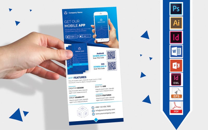 Download Фирменный стиль "Rack Card | Mobile App Promotional DL Flyer Vol-03 - Corporate Identity Template" / Rack Card | Mobile App Promotional DL Flyer Vol-03 - Corporate Identity Template - Фирменный стиль на тему графика rack card,dl flyer,app dl flyer,app rack card,vector dl flyer,mobile app dl flyer,mobile app rack card,mobile app promotion dl flyer,app landing page,app flyer