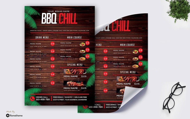 Download Фирменный стиль "Barbeque Menu vol 2 MR - Corporate Identity Template" / Barbeque Menu vol 2 MR - Corporate Identity Template - Фирменный стиль на тему еда и ресторан resto,food,menu,restaurant,cafe,print,minimal,simple,clean,flyer,poster,white,elegant,red,wood,chill,steak,meat,design,creative