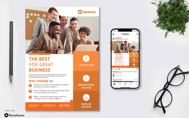 Download Фирменный стиль "Business vol.05 - Flyer TY - Corporate Identity Template" / Business vol.05 - Flyer TY - Corporate Identity Template - Фирменный стиль на тему графика business,corporate,agency,company,flyer,brochure,banner,promotion,instagram,post,feed,elegant,minimalist,print,personal,creative,orange,white,services,modern