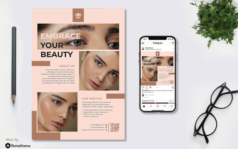 Download Фирменный стиль "Embrace Your Beauty - Flyer KF - Corporate Identity Template" / Embrace Your Beauty - Flyer KF - Corporate Identity Template - Фирменный стиль на тему графика beauty,abstract,line,face,minimalist,flyer,package,social,media,post,story,poster,brochure,instagram