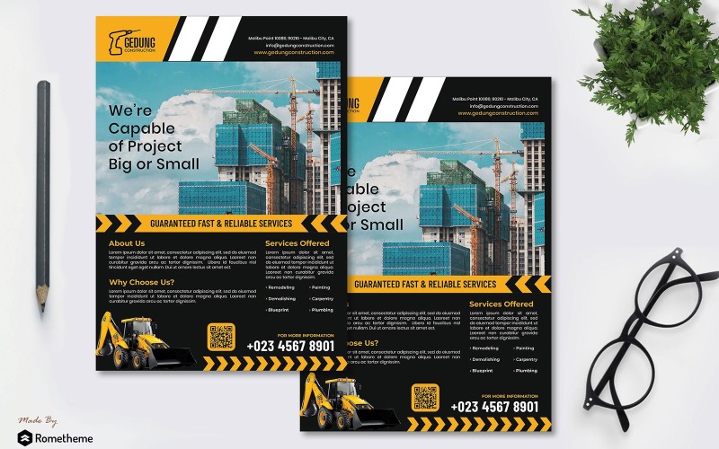 Download Фирменный стиль "Gedung Construction - Flyer RB - Corporate Identity Template" / Gedung Construction - Flyer RB - Corporate Identity Template - Фирменный стиль на тему недвижимость a4,banner,blue,brochure,business,clean,company,construction,corporate,creative,design,elegant,fly,flyer,gedung,marketing,poster,promotion,psd,services