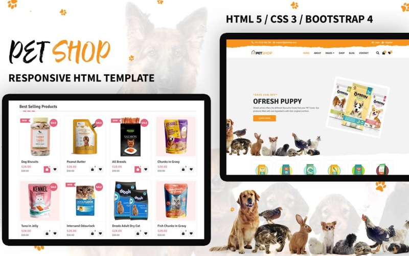 Responsieve websitesjabloon voor dierenwinkel