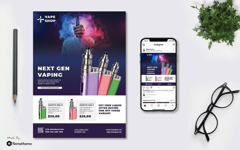 Download Фирменный стиль "Vape Store vol.01 - Flyer TY - Corporate Identity Template" / Vape Store vol.01 - Flyer TY - Corporate Identity Template - Фирменный стиль на тему дизайн и фотография banner,business,creative,design,flyer,instagram,invitation,liquid,minimalist,post,print,product,promotion,sale,shop,smoke,store,vape,vapor