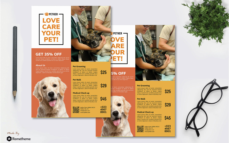 Download Фирменный стиль "Veterinary vol.01 - Pet Care Flyer RB - Corporate Identity Template" / Veterinary vol.01 - Pet Care Flyer RB - Corporate Identity Template - Фирменный стиль на тему животные a4,animal,animals,banner,branding,brochure,business,care,clean,clinic,company,corporate,creative,design,doctor,dog,elegant,flyer,grooming,gusi
