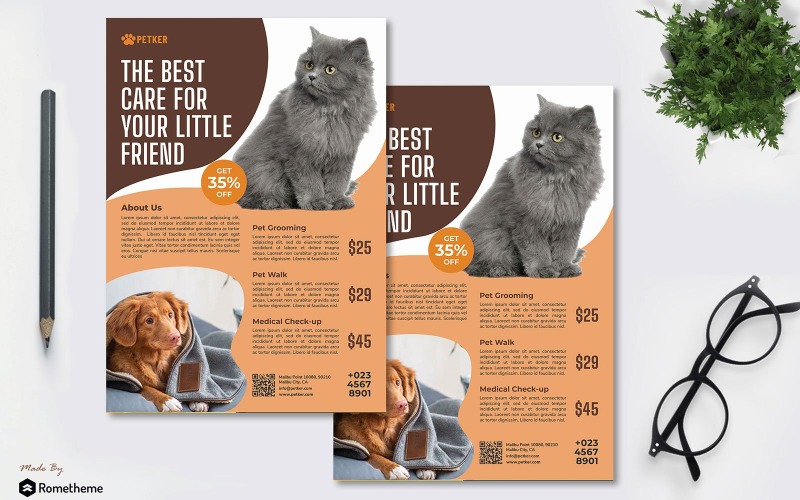 Download Фирменный стиль "Veterinary vol.02 - Pet Care Flyer RB - Corporate Identity Template" / Veterinary vol.02 - Pet Care Flyer RB - Corporate Identity Template - Фирменный стиль на тему животные a4,animal,animals,banner,branding,brochure,brown,business,care,clean,clinic,company,corporate,creative,design,doctor,dog,elegant,flyer,grooming