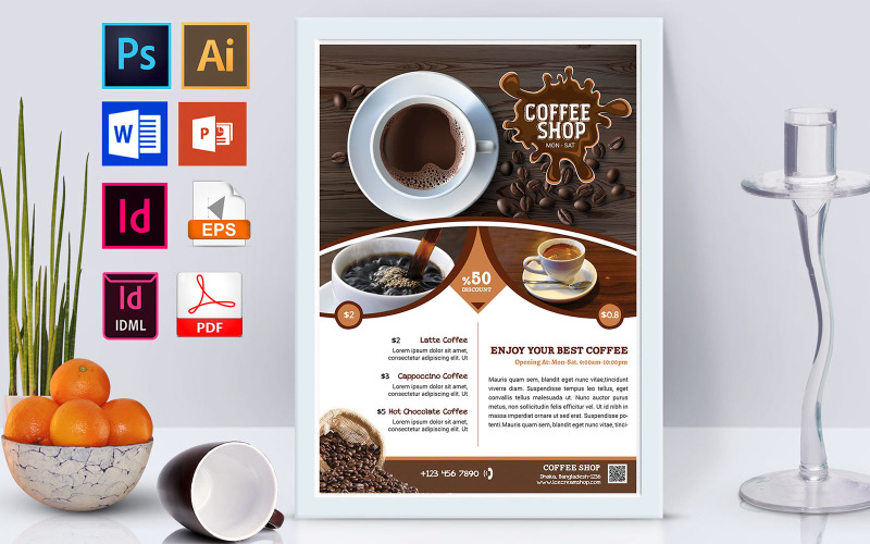 Download Фирменный стиль "Poster | Coffee Shop Vol-01 - Corporate Identity Template" / Poster | Coffee Shop Vol-01 - Corporate Identity Template - Фирменный стиль на тему графика coffee shop,coffee stall,tea shop,tea stall,coffee shop dl flyer,coffee shop rack card,teal stall dl flyer,flyer,psd,eps,indesign,ms word,ms powerpoint,idml,vector eps,psd flyer,eps flyer,idm