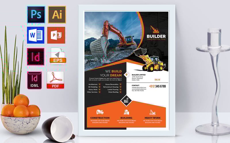 Download Фирменный стиль "Poster | Construction Vol-02 - Corporate Identity Template" / Poster | Construction Vol-02 - Corporate Identity Template - Фирменный стиль на тему графика construction,building,builders,construct,construction flyer,building flyer,builders flyer,building construction flyer,building construction,road construction flyer,heavy builders,builders mac