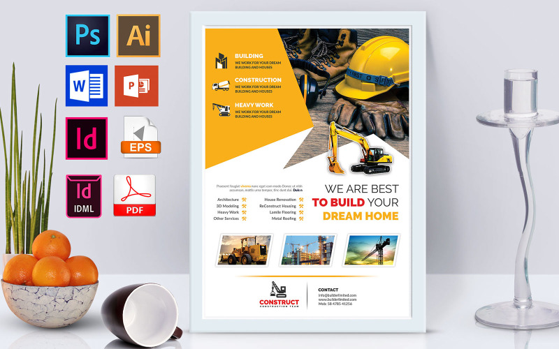 Download Фирменный стиль "Poster | Construction Vol-05 - Corporate Identity Template" / Poster | Construction Vol-05 - Corporate Identity Template - Фирменный стиль на тему графика construction,building,builders,construct,construction flyer,building flyer,builders flyer,building construction flyer,building construction,road construction flyer,heavy builders,builders mac