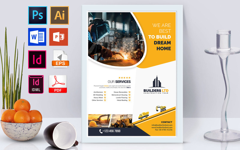 Download Фирменный стиль "Poster | Construction Vol-06 - Corporate Identity Template" / Poster | Construction Vol-06 - Corporate Identity Template - Фирменный стиль на тему графика construction,building,builders,construct,construction flyer,building flyer,builders flyer,building construction flyer,building construction,road construction flyer,heavy builders,builders mac