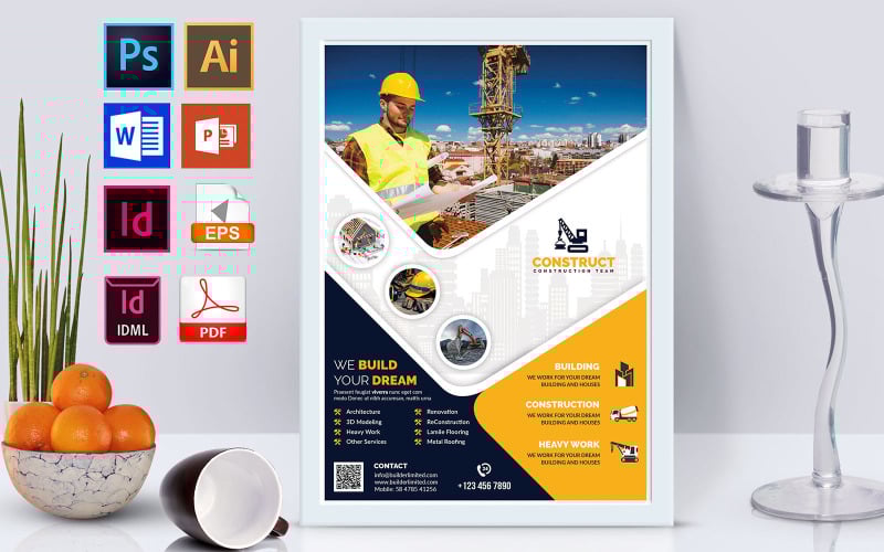 Download Фирменный стиль "Poster | Construction Vol-09 - Corporate Identity Template" / Poster | Construction Vol-09 - Corporate Identity Template - Фирменный стиль на тему графика construction,building,builders,construct,construction flyer,building flyer,builders flyer,building construction flyer,building construction,road construction flyer,heavy builders,builders mac