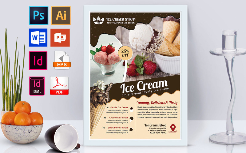 Download Фирменный стиль "Poster | Ice Cream Shop Vol-03 - Corporate Identity Template" / Poster | Ice Cream Shop Vol-03 - Corporate Identity Template - Фирменный стиль на тему графика ice cream,ice,ice shop,shop,ice cream shop,flyer,psd flyer,eps flyer,ai flyer,vector flyer,indesign flyer,word flyer,ms word,doc file,doc flyer,free download,download,chocolate ice cream,prin