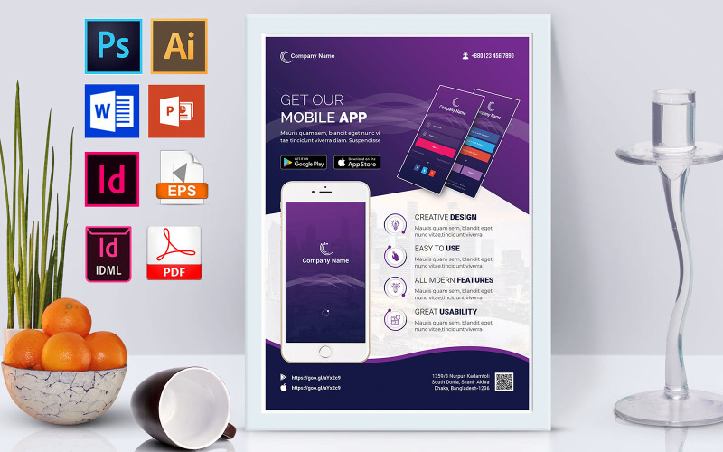Download Фирменный стиль "Poster | Mobile App Promotional Vol-01 - Corporate Identity Template" / Poster | Mobile App Promotional Vol-01 - Corporate Identity Template - Фирменный стиль на тему графика mobile,mobile app,flyer,psd,eps,word,indesign,doc,docx,psd flyer,eps flyer,indesign flyer,doc file,doc flyer,docx flyer,mobile application,promotion,promotional,promotion flyer,promotional fl