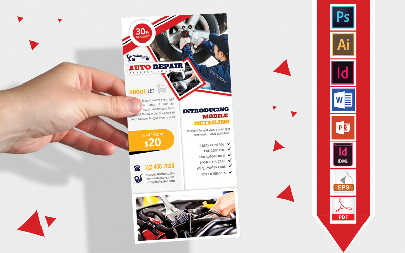 Download Фирменный стиль "Rack Card | Car Auto Repair DL Flyer Vol-01 - Corporate Identity Template" / Rack Card | Car Auto Repair DL Flyer Vol-01 - Corporate Identity Template - Фирменный стиль на тему графика car,autor,car repair,car repair flyer,car repair poster,auto repaire,auto repair flyer,auto repair poster,automobile,automobile service,automobile service flyer,automobile service poster,car 