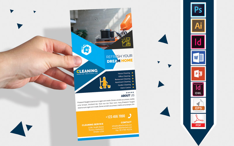 Download Фирменный стиль "Rack Card | Cleaning Service DL Flyer Vol-02 - Corporate Identity Template" / Rack Card | Cleaning Service DL Flyer Vol-02 - Corporate Identity Template - Фирменный стиль на тему графика clean,clean home,clean road,clean hospital,cleaning service,cleaning business,cleaning service flyer,cleaning service poster,cleaning business provider,clean design,cleaning design,clean post
