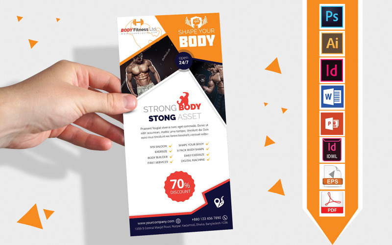 Download Фирменный стиль "Rack Card | Gym Fitness DL Flyer Vol-01 - Corporate Identity Template" / Rack Card | Gym Fitness DL Flyer Vol-01 - Corporate Identity Template - Фирменный стиль на тему графика dl,dl flyer,gym dl flyer,fitness dl flyer,gym,fitness,yoga,ladies gym,ladies yoga,body shape,gym flyer,gym poster,fitness flyer,fitness poster,yoga flyer,yoga poster,spa flyer,shape your body