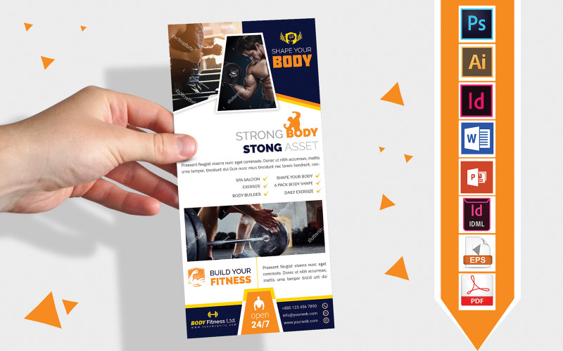 Download Фирменный стиль "Rack Card | Gym Fitness DL Flyer Vol-02 - Corporate Identity Template" / Rack Card | Gym Fitness DL Flyer Vol-02 - Corporate Identity Template - Фирменный стиль на тему графика dl,dl flyer,gym dl flyer,fitness dl flyer,gym,fitness,yoga,ladies gym,ladies yoga,body shape,gym flyer,gym poster,fitness flyer,fitness poster,yoga flyer,yoga poster,spa flyer,shape your body