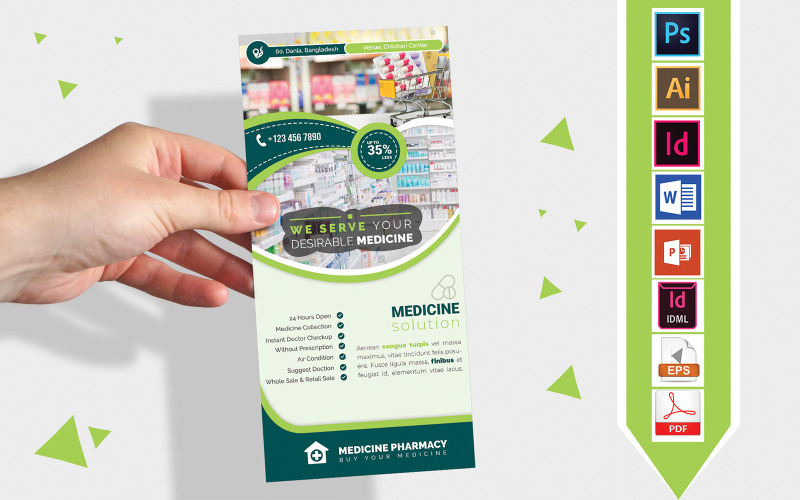Download Фирменный стиль "Rack Card | Pharmacy or Medicine Shop DL Flyer Vol-01" / Rack Card | Pharmacy or Medicine Shop DL Flyer Vol-01 - Фирменный стиль на тему графика pharmacy,medicine sale,pharmacy flyer,pharmacy poster,poster,medicine sale poster,pharmacy store flyer,pharmacy store poster,pharmacy stall,medicine stall,dl flyer,rack card flyer,rack card