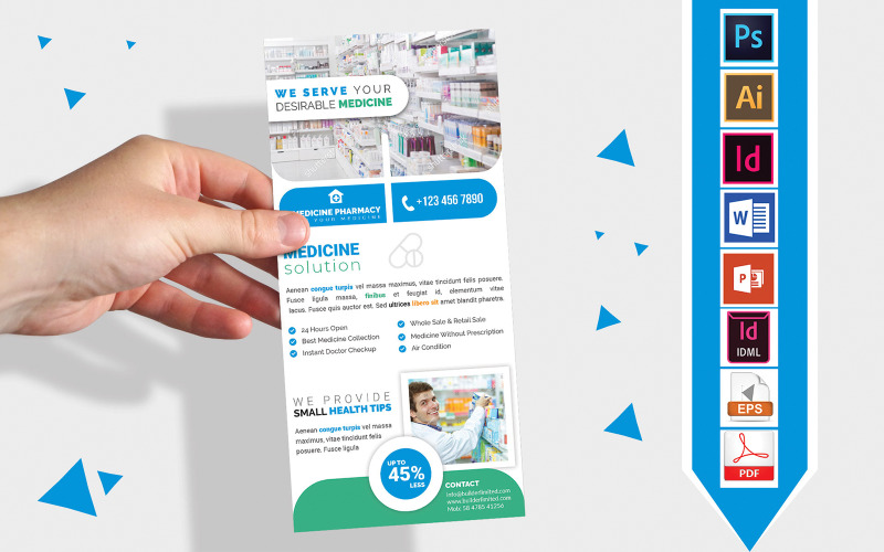 Download Фирменный стиль "Rack Card | Pharmacy or Medicine Shop DL Flyer Vol-03" / Rack Card | Pharmacy or Medicine Shop DL Flyer Vol-03 - Фирменный стиль на тему графика pharmacy,medicine sale,pharmacy flyer,pharmacy poster,poster,medicine sale poster,pharmacy store flyer,pharmacy store poster,pharmacy stall,medicine stall,dl flyer,rack card flyer,rack card