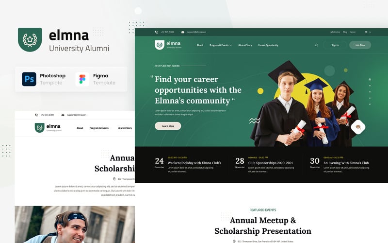 Elmna - University Alumni Website Design UI Template Figma and PSD
