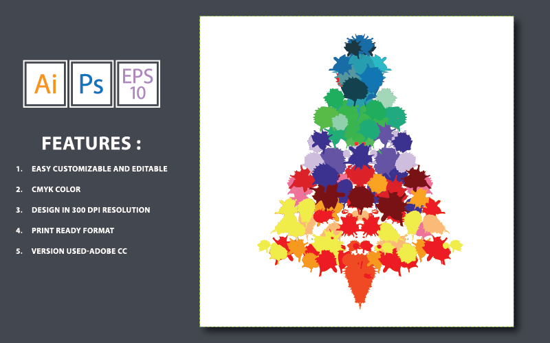 Colorful Abstract Paint Splash Christmas Tree - Illustration