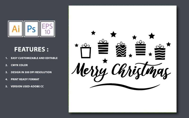 Merry Christmas T-Shirt Design met cadeau - illustratie