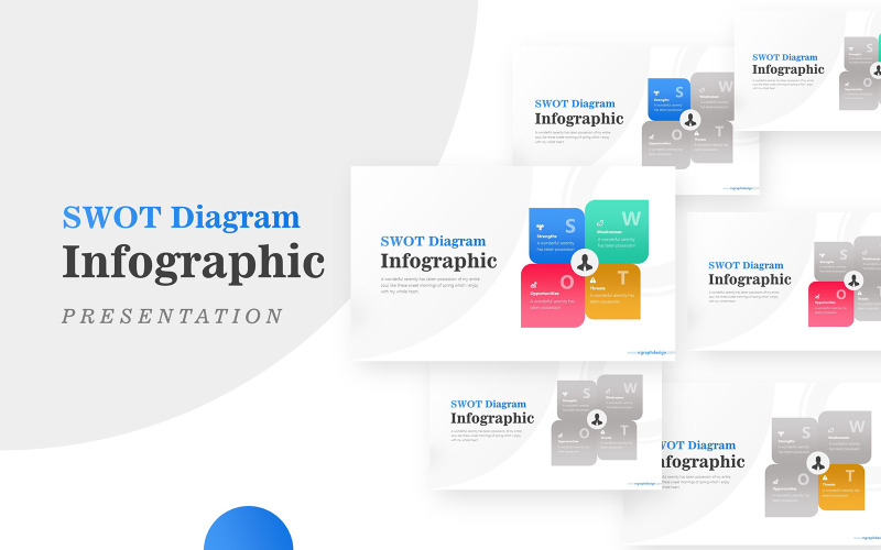 Modello PowerPoint per l'infografica del layout dell'analisi SWOT