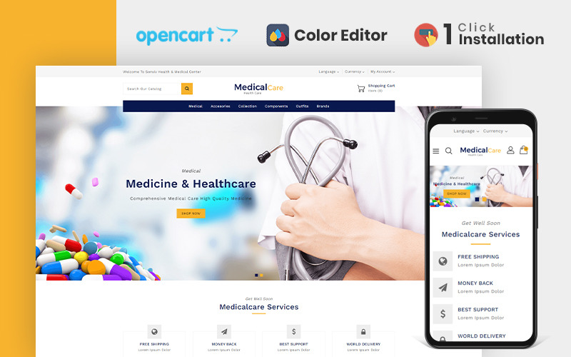 Plantilla OpenCart de Tienda de Medicina de Atención Médica