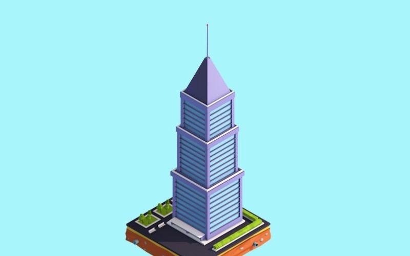 Kreslený 3D model mrakodrapu Low Poly