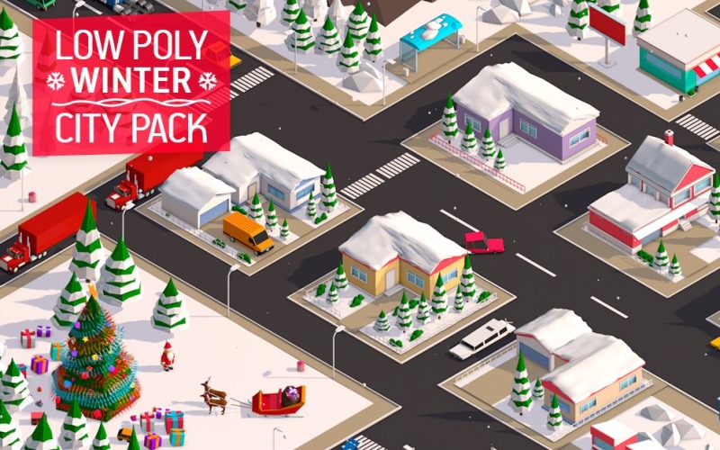 Model 3D Low Poly City Winter Pack