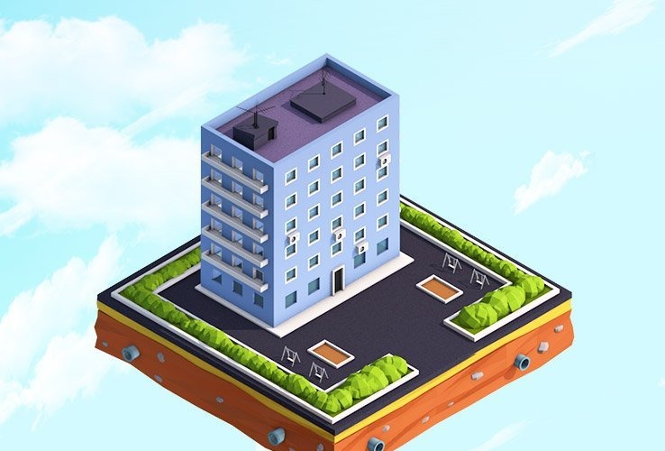 Modelo 3D de Low Poly Residental House em desenho animado