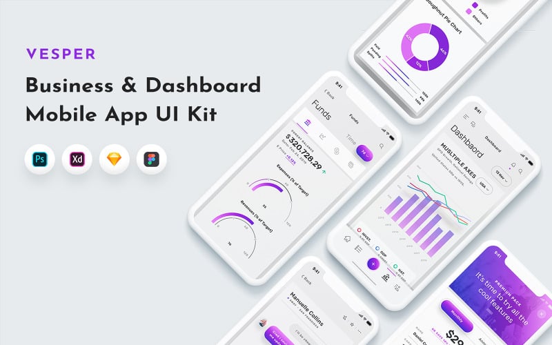 Download UI элементы "Vesper App UI Kit " / Vesper App UI Kit  - UI элементы на тему графика dashboard app,graph ui,graph ui kit,pie chart ui,numbers ui,ios app,mobile app,admin app,maps,wallet app,app ui,app ui kit,crypto app,business app,portfolio,sidebar,management app,ui,ux,kit