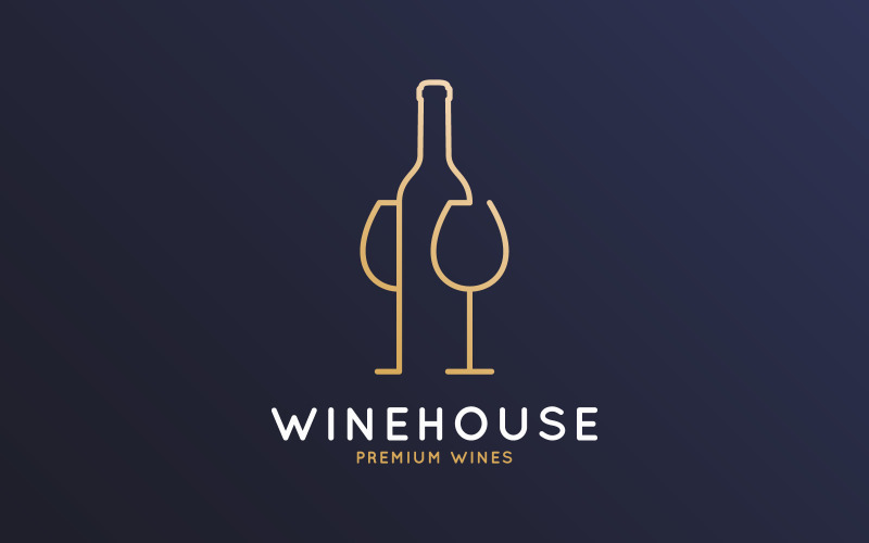 Modello di Logo di vino con bottiglia di vino