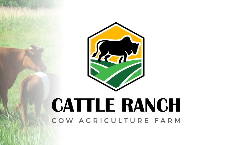 Logo per fattoria di mucche e ranch di bovini agricoli
