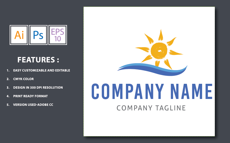 Download Шаблон логотипа "Sun with Sea Logo Template" / Sun with Sea Logo Template - Шаблон логотипа на тему графика sunset,vector,logo,wave,sea,sun,symbol,ocean,water,summer,travel,illustration,light,orange,abstract,nature,graphic,vacation,design,icon