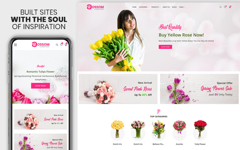 Bossom - motiv Květiny a dárky Premium Boostrap Shopify
