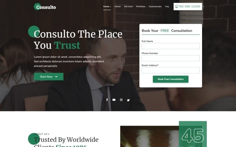 Consulto - law & Businesses  Consulting Agency HTML5 Landing Page Template