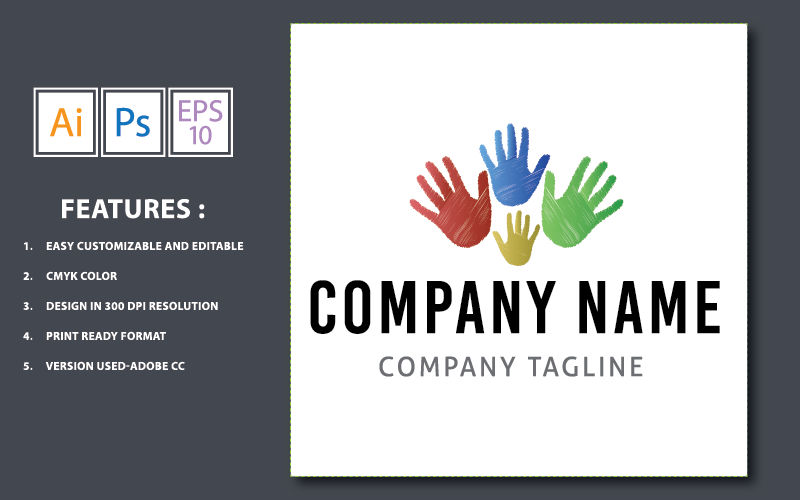 Download Шаблон логотипа "Hands Vector  Design Logo Template" / Hands Vector  Design Logo Template - Шаблон логотипа на тему графика care,vector,illustration,logo,design,sign,icon,concept,symbol,hand,human,charity,help,heart,isolated,love,together,happy,abstract,health