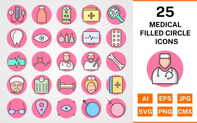 Download Набор иконок "25 Medical Filled Circle Icon Set" / 25 Medical Filled Circle Icon Set - Набор иконок на тему medical set,file,icon,icons,circle,vector,sign,symbol,pictogram,filled,outline,medical,drip,xray,dna,report,toe tag,medicines,hospital,injection