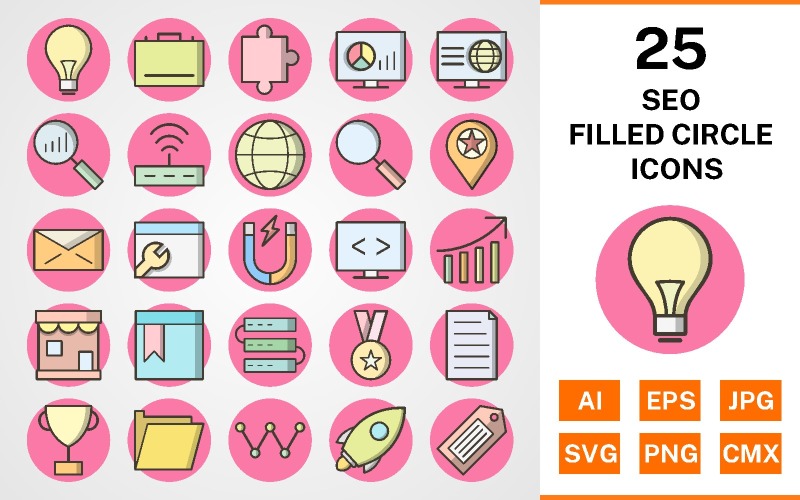 25 Seo Filled Circle Icon Set