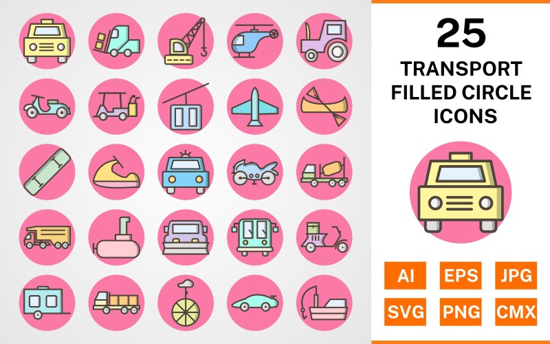 25 transport gevuld cirkel Icon Set